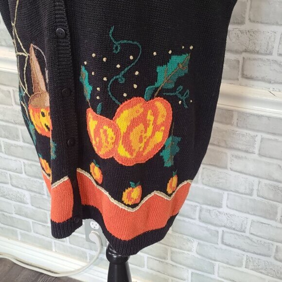 Vintage 90s Lauren Hansen Embroidered Halloween Vest Pumpkins Bats Ghost 3X - Picture 9 of 11